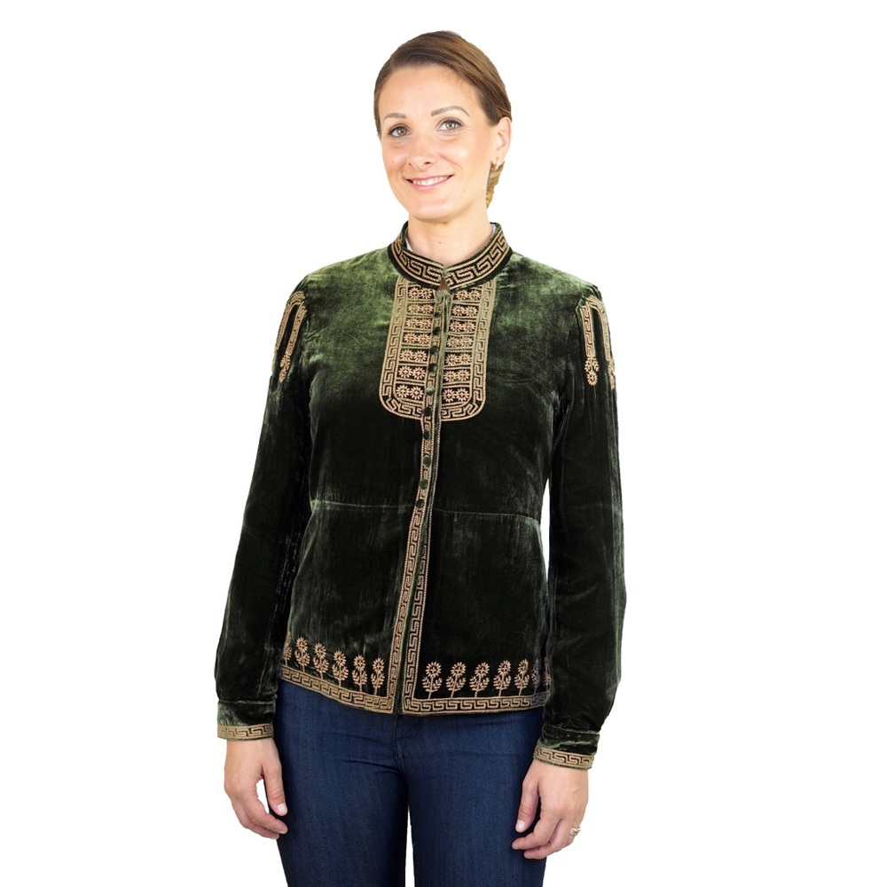 Eileen West Green Velvet Embroidered Jacket